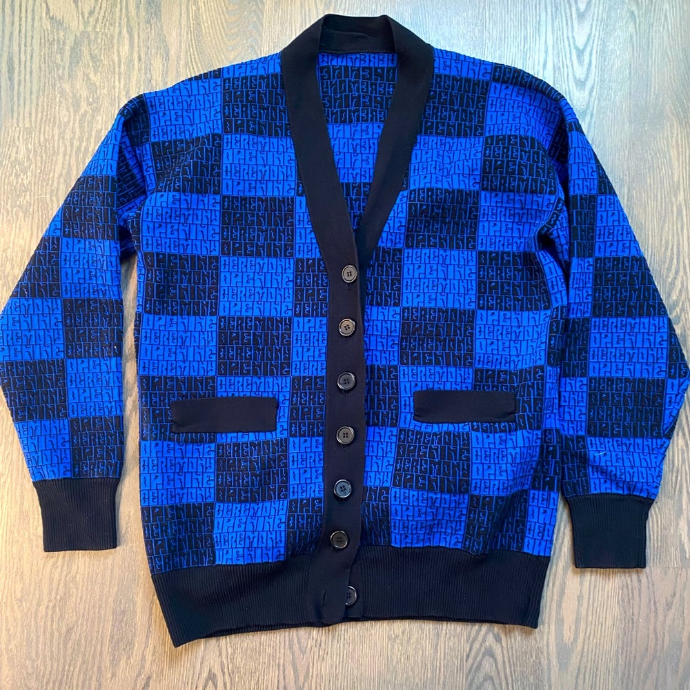Opening Ceremony Unisex Blue Multi Logo Jacquard Cardigan, Size Lg